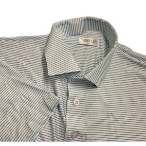 NWOT Collars and Co Mens L Featherweight Shirt Dress Collar Polo Green Stripe